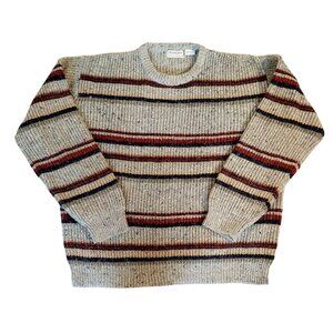 Vintage Brian MacNeil Sportswear Striped Gray Knit Sweater Grandpa Cozycore